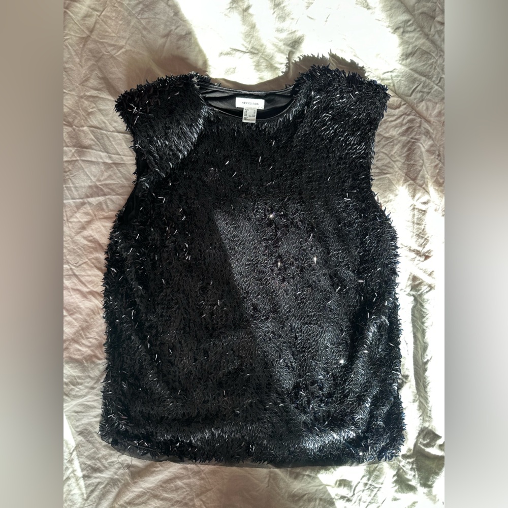 H&M Edition Black Textured Sequin Sleeveless Party Top Shimmer Evening Tank XS